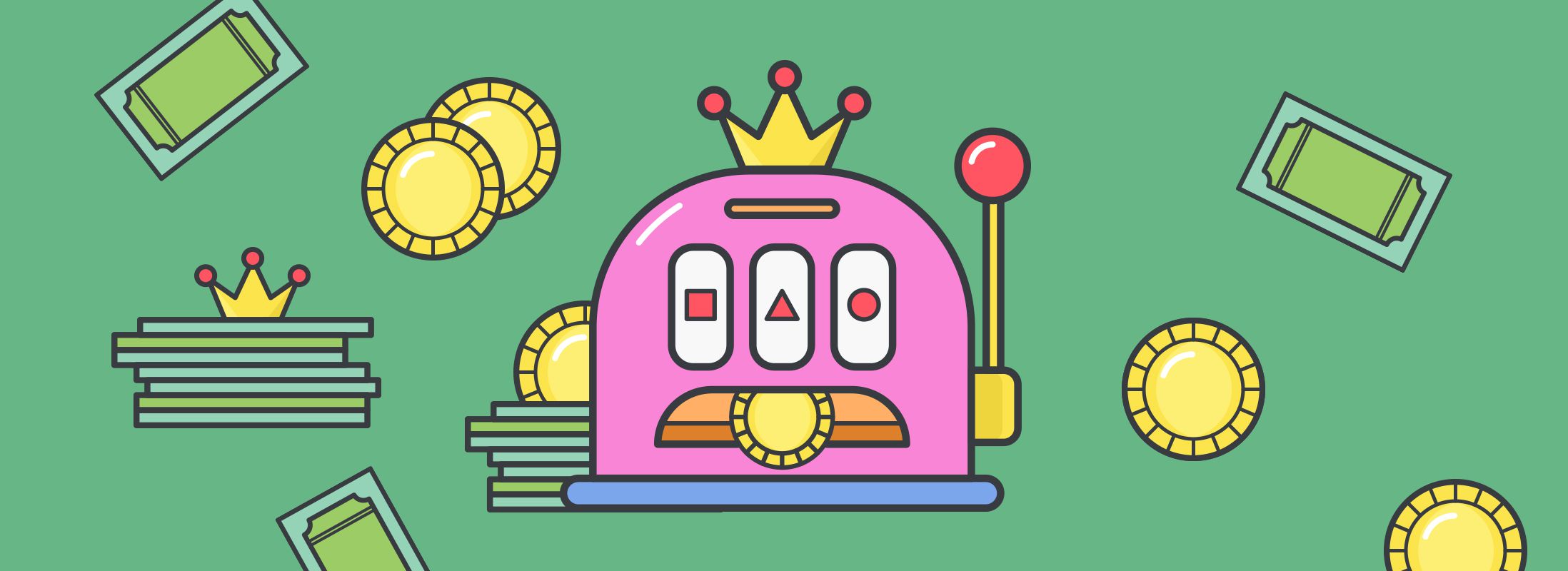 animerad rosa spelautomat med en krona på toppen